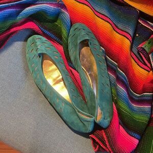 Leather Teal Diane von Furstenberg ballet slippers / flats  NEW. Made in Italy